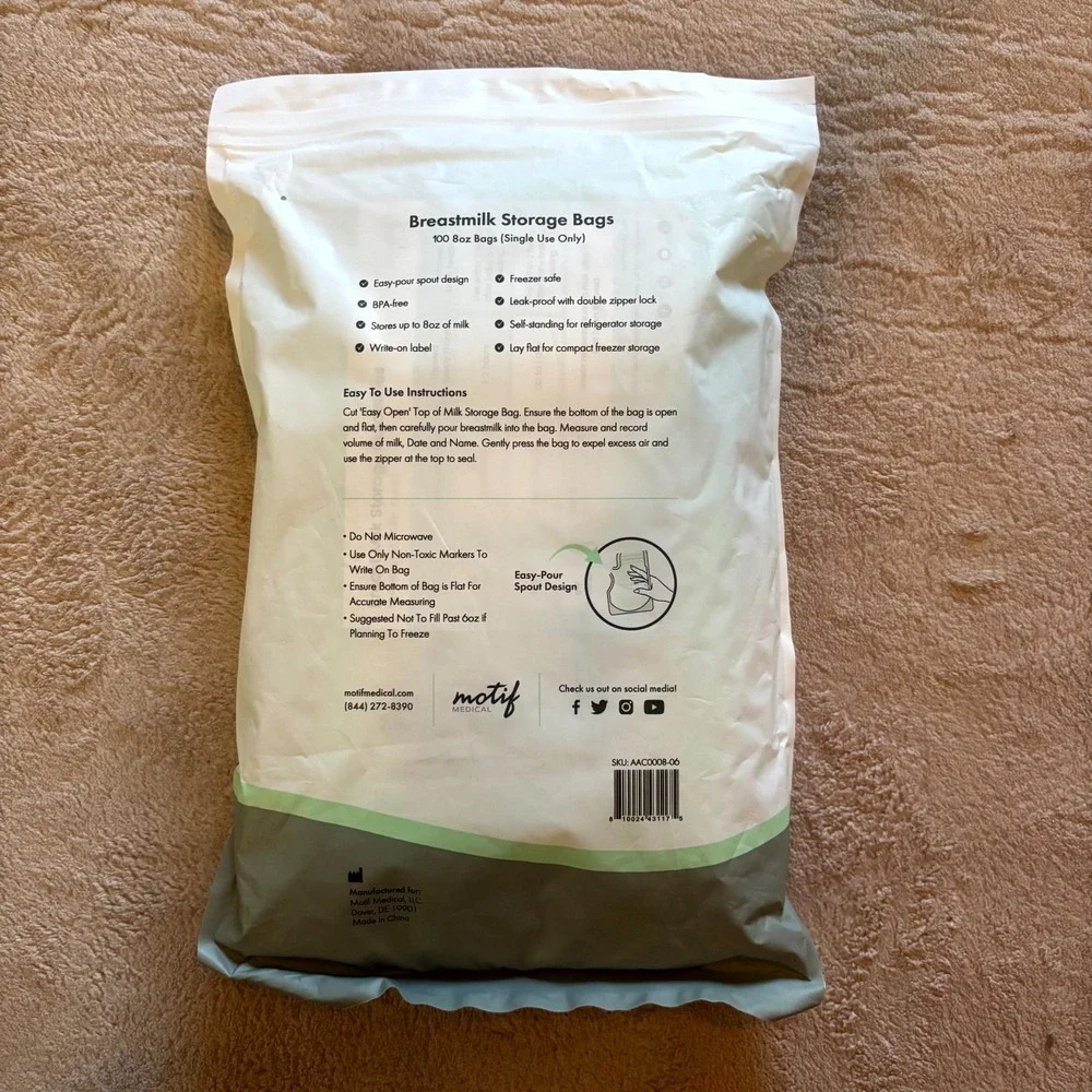 Motif Medical Breastmilk Storage Bags 100 Count New Sealed BPA Free, Leak-Proof